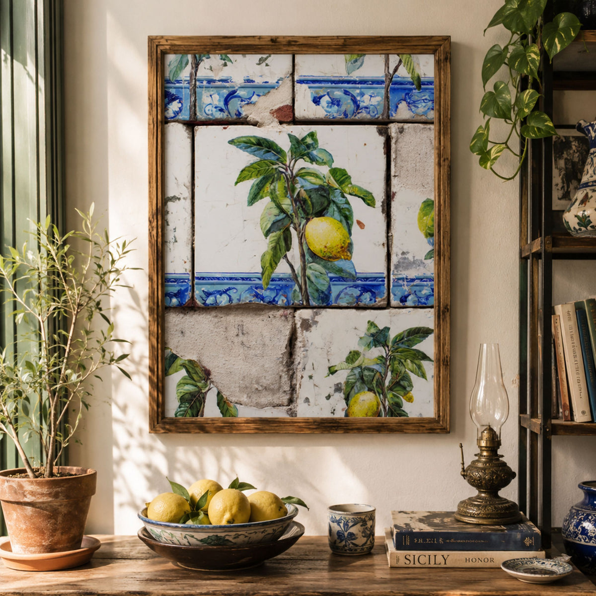 Portuguese Lemon Azulejo Tile Print