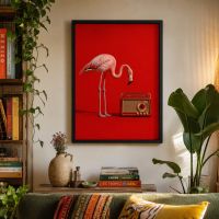 Pink Flamingo Vintage Radio Print