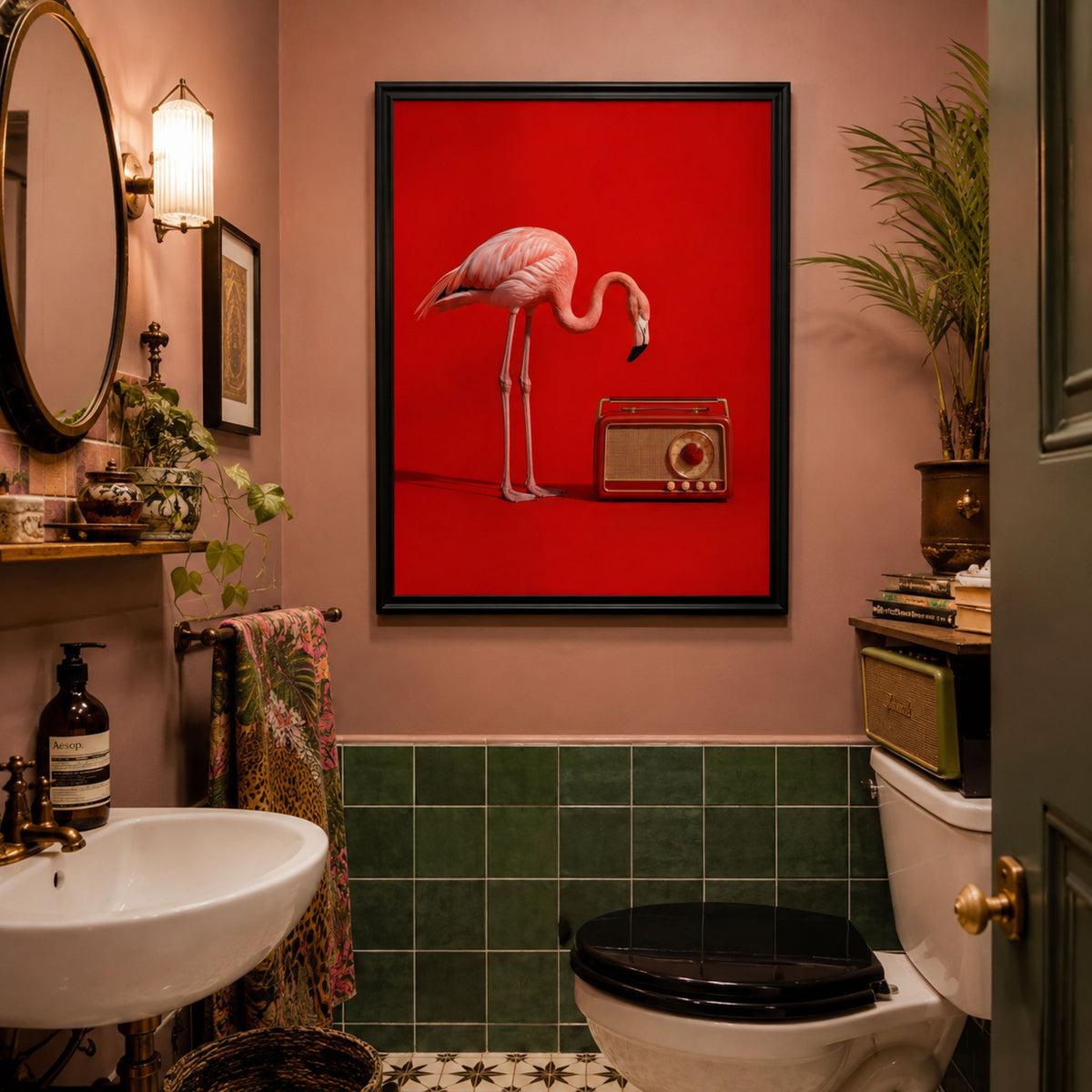 Pink Flamingo Vintage Radio Print