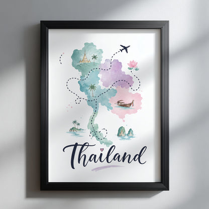 Thailand Watercolour Travel Map Poster