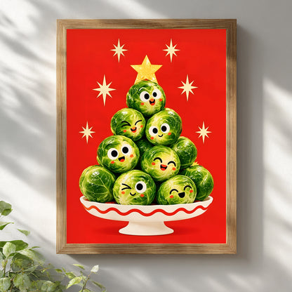 Smiling Brussels Sprouts Christmas Tree Poster