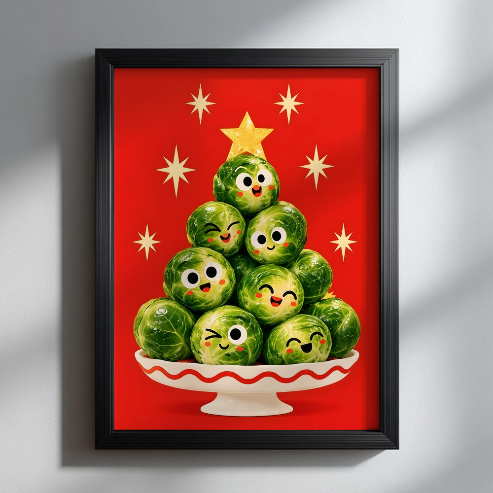 Smiling Brussels Sprouts Christmas Tree Poster