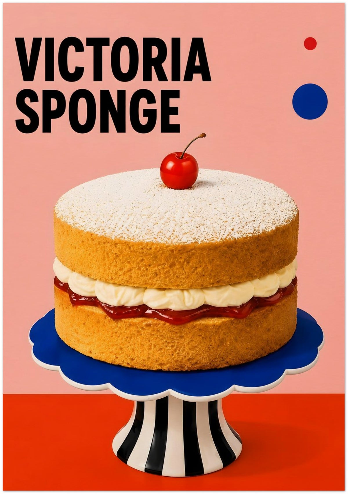 Pink Retro Victoria Sponge Cake Poster displayed on Archival Paper (250 GSM) 70x100 cm / 28x40″