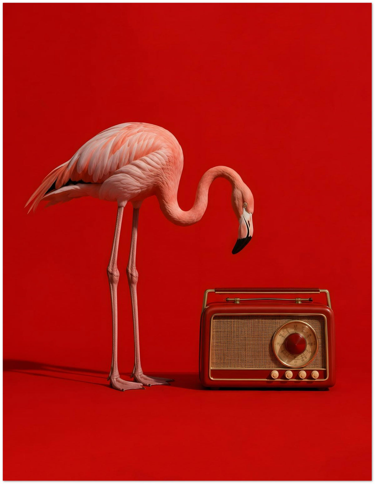 Pink Flamingo Vintage Radio Art Print displayed on Archival Paper (250 GSM) 27x35 cm / 11x14″