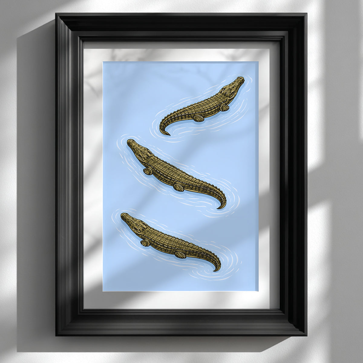 Three Crocodiles Swimming in Water Print