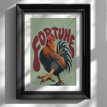 Green and Red Fortune Rooster Print