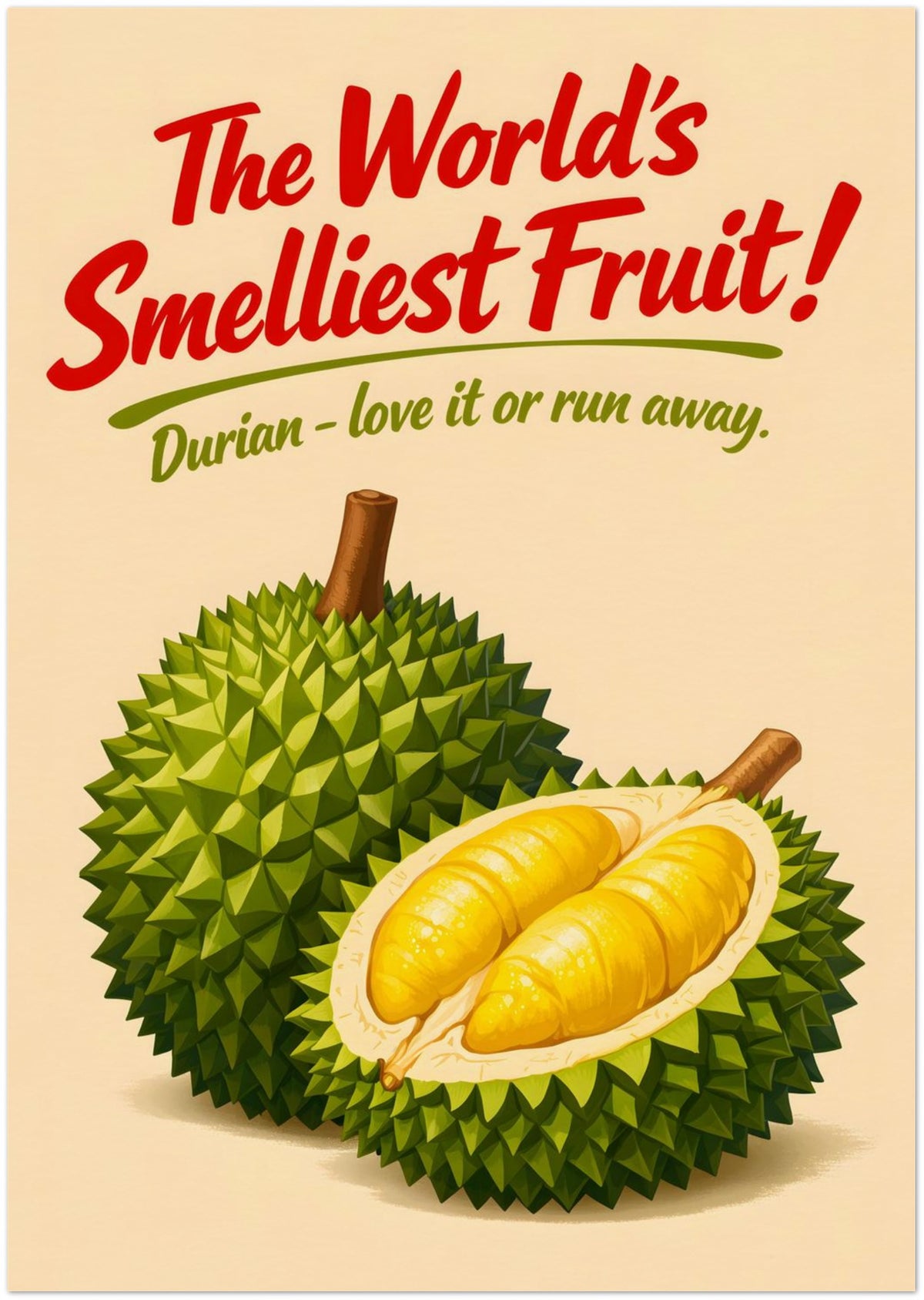 Smelly Durian Fruit Poster displayed on Archival Paper (250 GSM) 21x29.7 cm / 8x12"