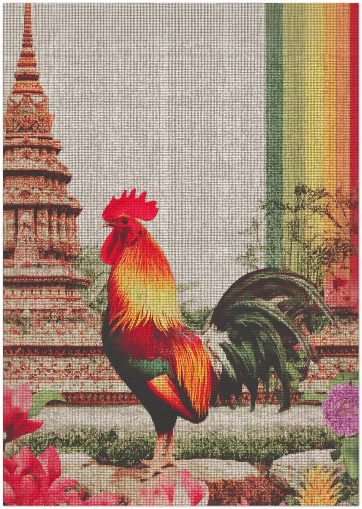Thai Rainbow Rooster Poster displayed on Premium Paper (170 GSM) 21x29.7 cm / 8x12"