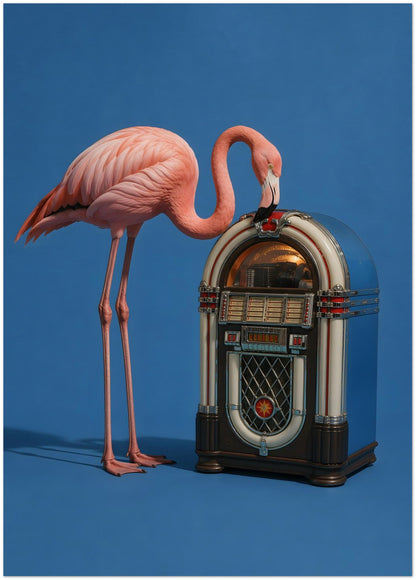 Pink Flamingo Jukebox Art Print displayed on Archival Paper (250 GSM) 50x70 cm / 20x28″