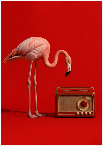 Pink Flamingo Vintage Radio Art Print displayed on Premium Paper (170 GSM) 21x29.7 cm / 8x12"
