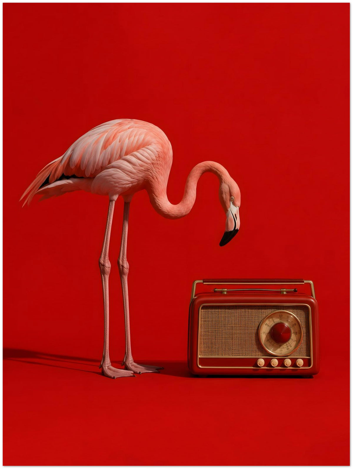 Pink Flamingo Vintage Radio Art Print displayed on Archival Paper (250 GSM) 30x40 cm / 12x16″