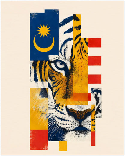 Malayan Tiger Malaysian Flag Collage Art Print displayed on Archival Paper (250 GSM) 40x50 cm / 16x20″