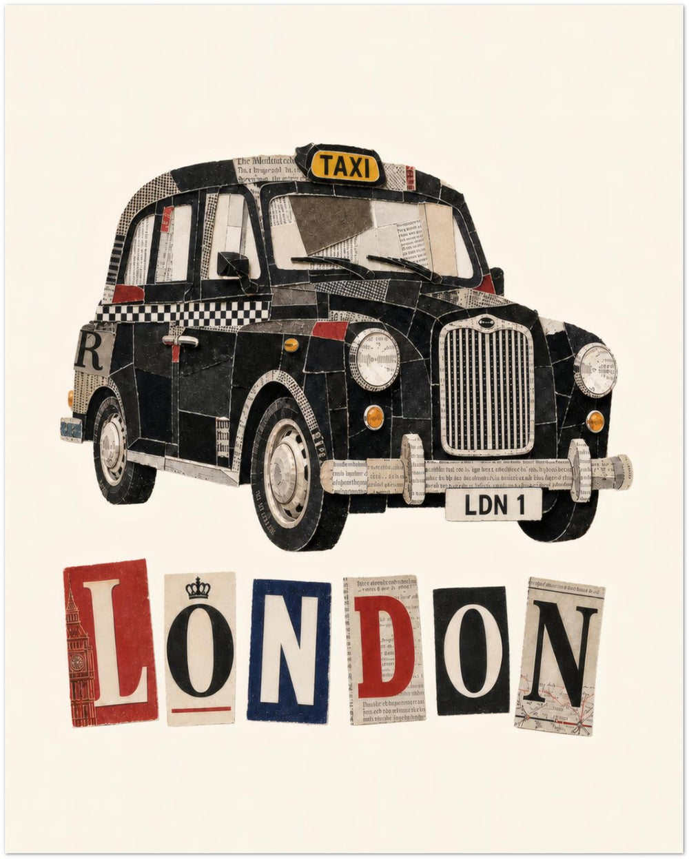 London Black Cab Cut Out Print