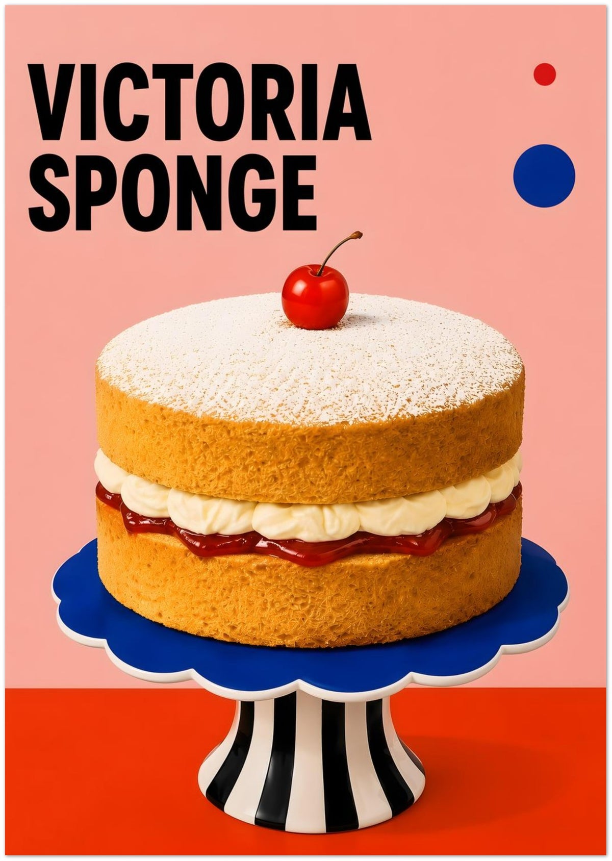 Pink Retro Victoria Sponge Cake Poster displayed on Premium Paper (170 GSM) A2 (42 x 59.4  cm)