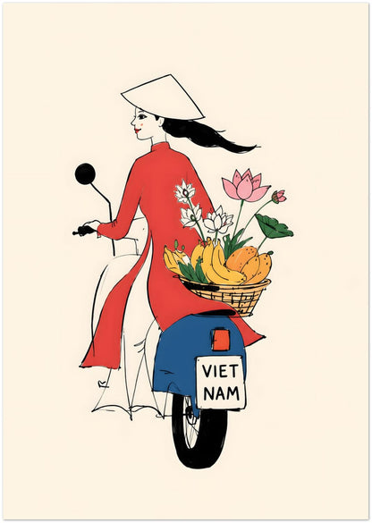 Vietnamese Woman On Motorbike Art Print displayed on Premium Paper (170 GSM) A0 (84.1 x 118.9  cm)