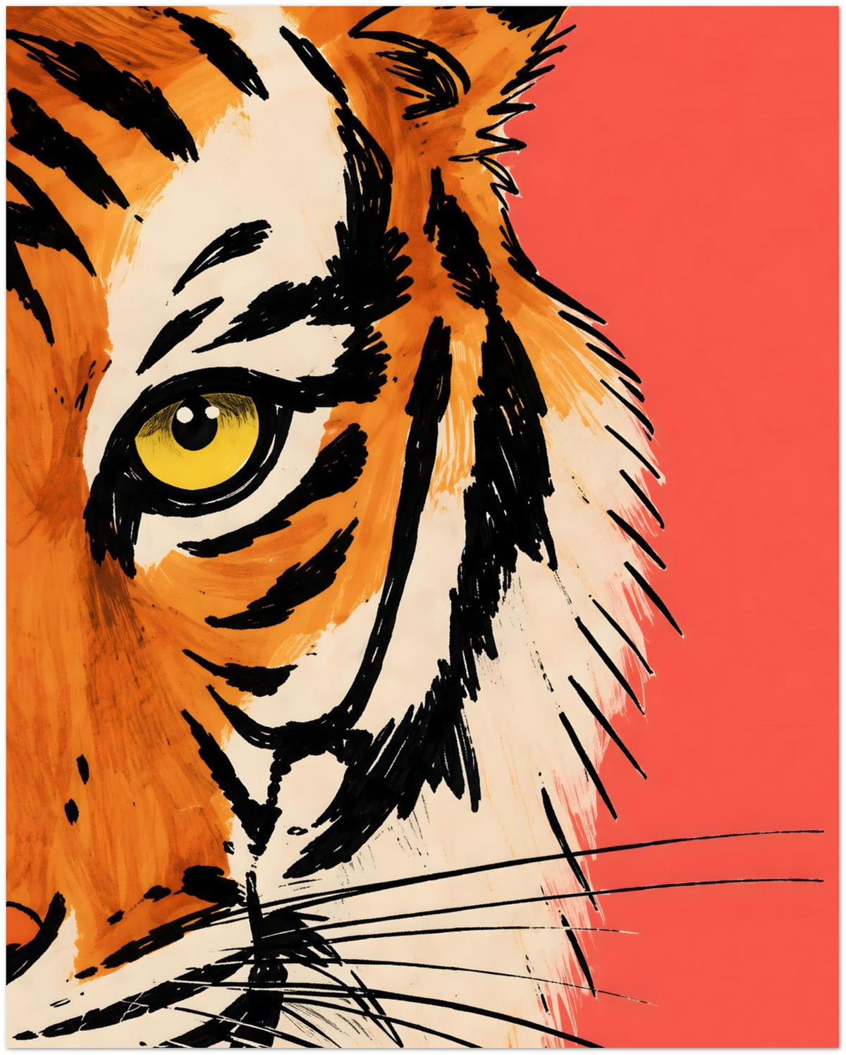 Coral Red Malayan Tiger Face Art Print displayed on Premium Paper (170 GSM) 40x50 cm / 16x20″