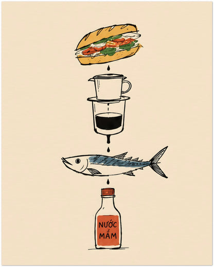 Vietnamese Food Staples Illustrated Poster displayed on Archival Paper (250 GSM) 40x50 cm / 16x20″