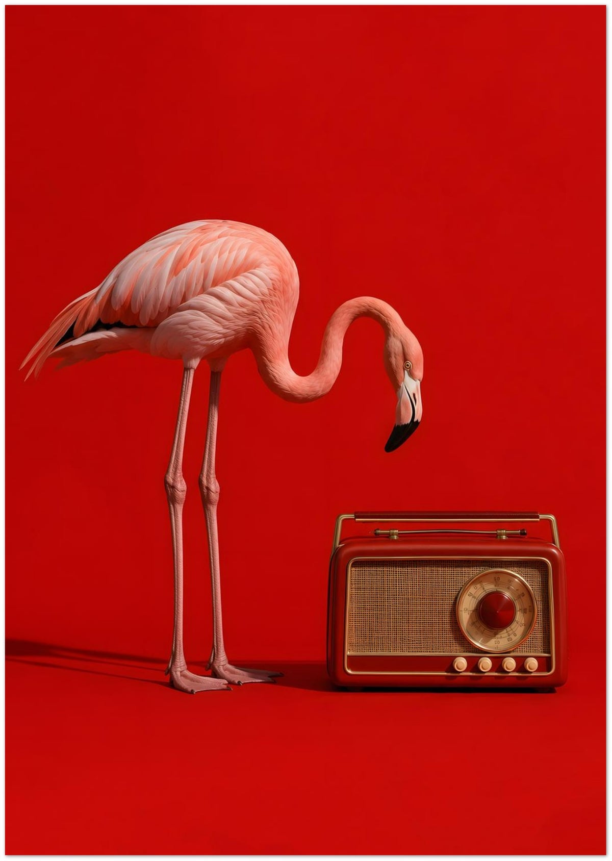 Pink Flamingo Vintage Radio Art Print displayed on Premium Paper (170 GSM) A2 (42 x 59.4  cm)