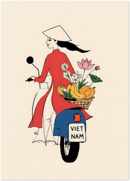 Vietnamese Woman On Motorbike Art Print displayed on Archival Paper (250 GSM) 50x70 cm / 20x28″
