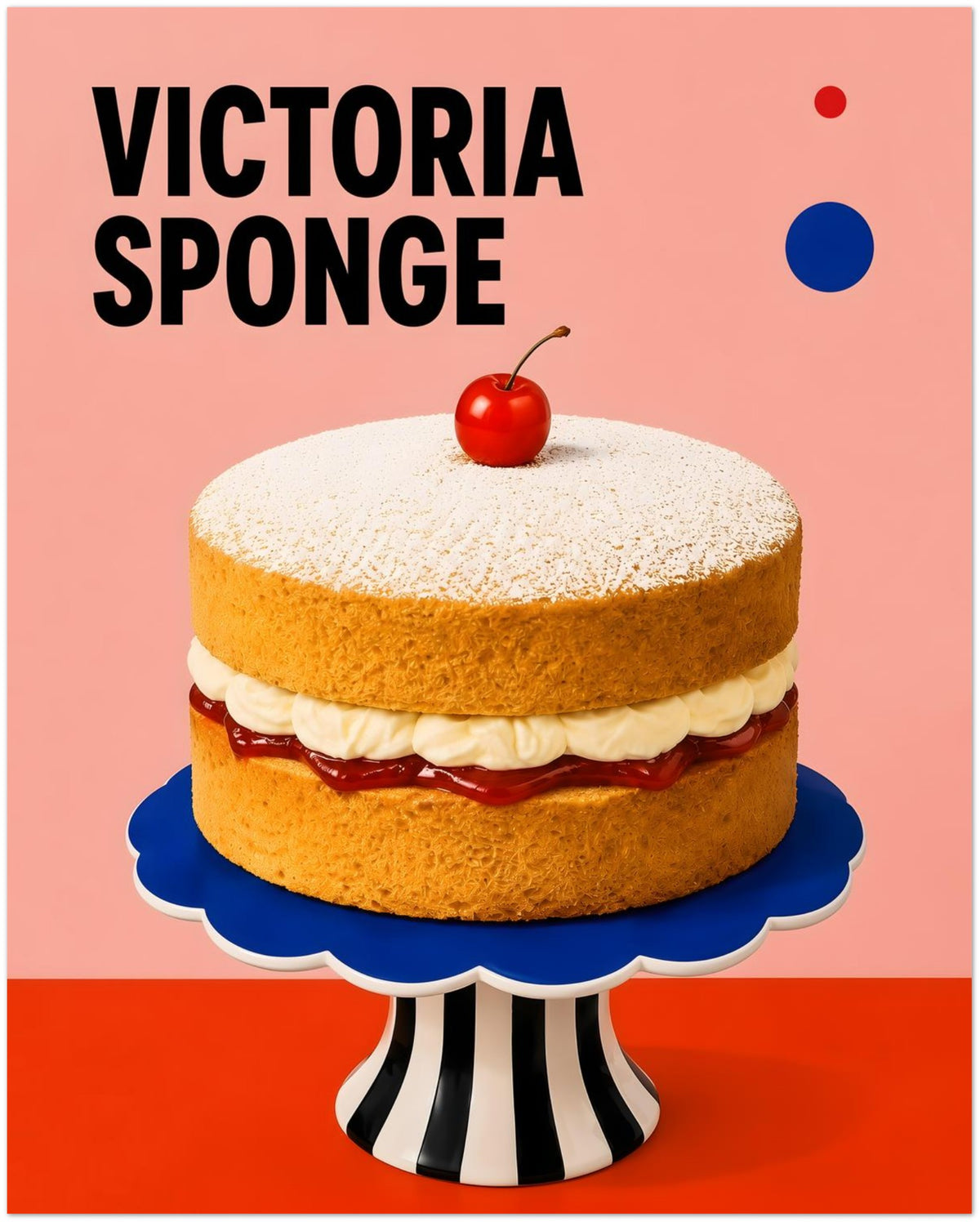 Pink Retro Victoria Sponge Cake Poster displayed on Premium Paper (170 GSM) 40x50 cm / 16x20″