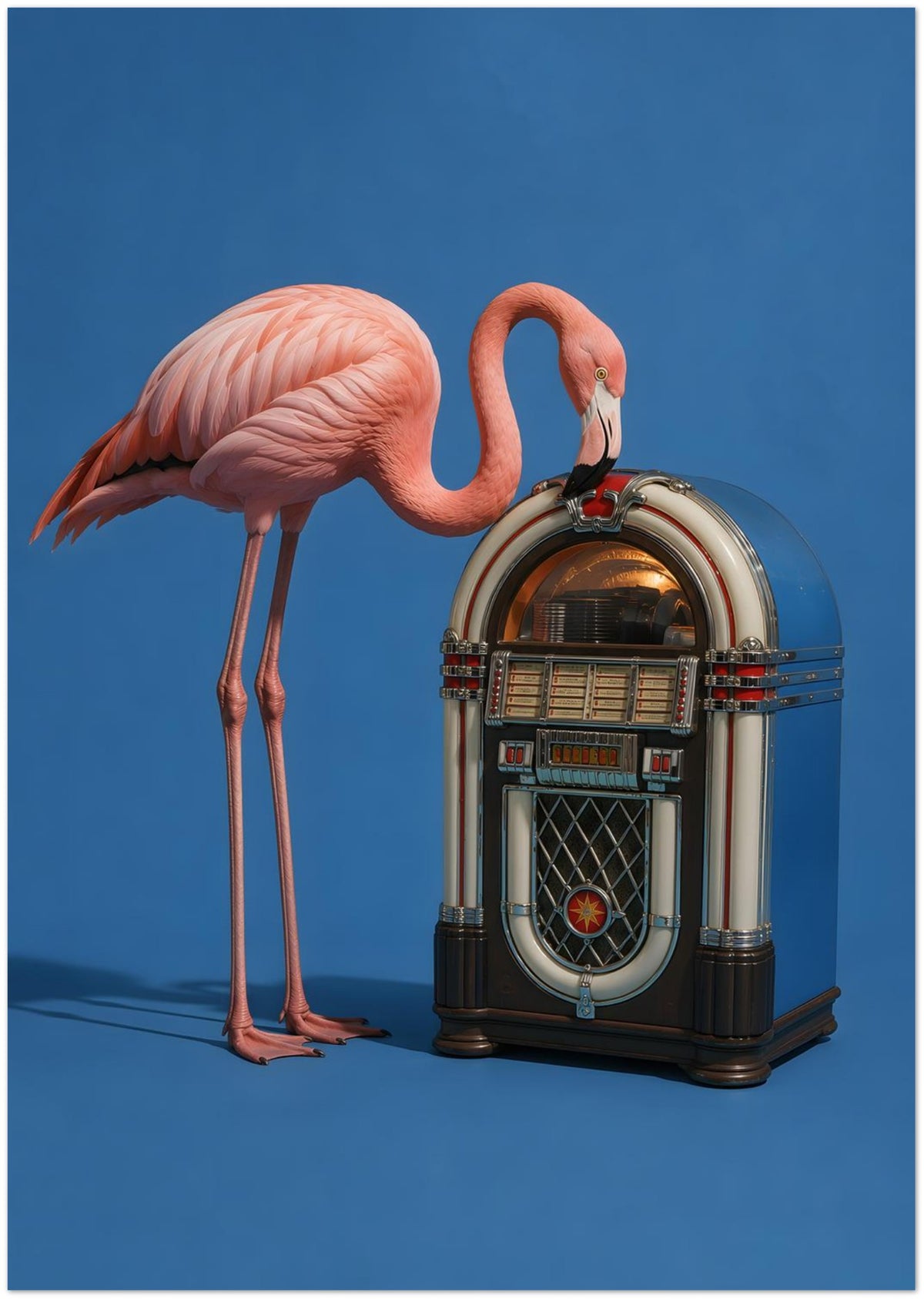 Pink Flamingo Jukebox Art Print displayed on Premium Paper (170 GSM) A0 (84.1 x 118.9  cm)