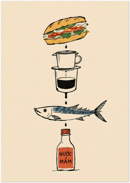 Vietnamese Food Staples Illustrated Poster displayed on Archival Paper (250 GSM) A3 (29.7 x 42  cm)
