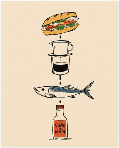 Vietnamese Food Staples Illustrated Poster displayed on Archival Paper (250 GSM) 20x25 cm / 8x10″