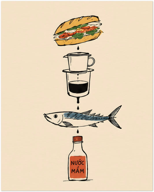 Vietnamese Food Staples Illustrated Poster displayed on Archival Paper (250 GSM) 20x25 cm / 8x10″