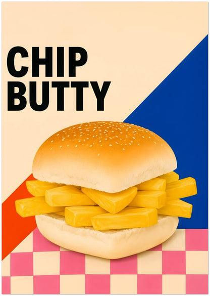 Chip Butty Print British Food Pop Art Poster Classic Uk Comfort Food Wall Art Northern Food Print Colourful Kitchen Artwork Foodie Gif displayed on Premium Paper (170 GSM) 21x29.7 cm / 8x12"
