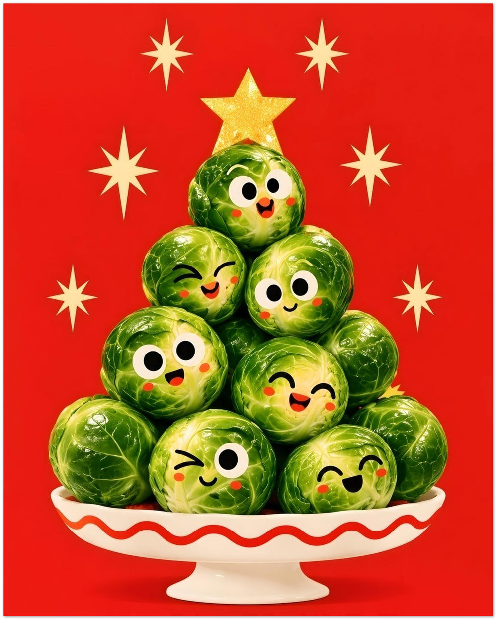 Smiling Brussels Sprouts Christmas Tree Poster