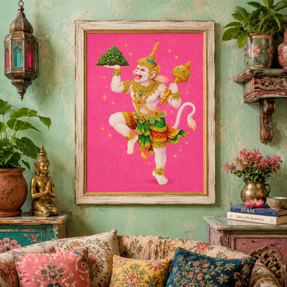 Pink Thai Hanuman Carrying the Mountain Poster
