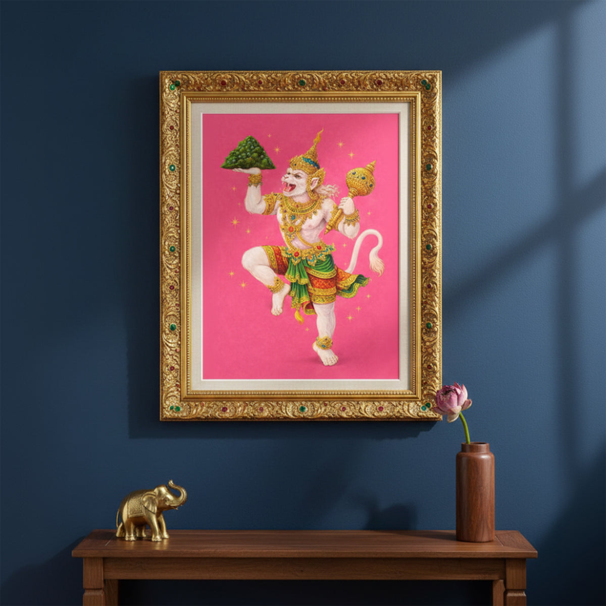 Pink Thai Hanuman Carrying the Mountain Poster