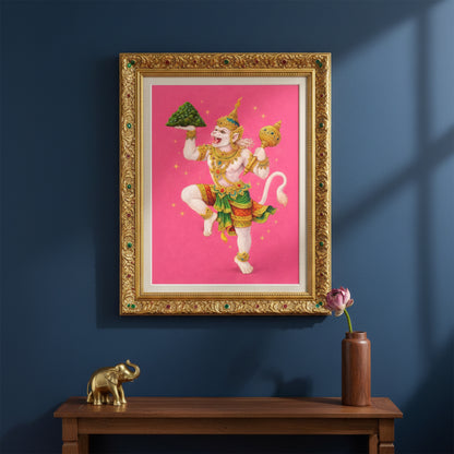 Pink Thai Hanuman Carrying the Mountain Poster