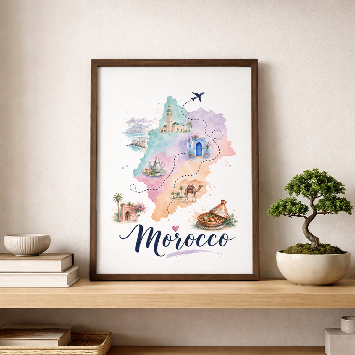 Morocco Watercolour Travel Map Poster