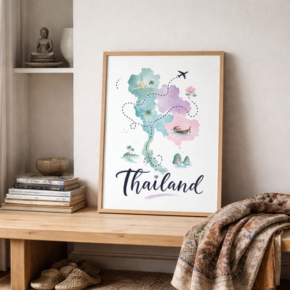 Thailand Watercolour Travel Map Poster