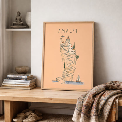 Amalfi Coast Line Art Print
