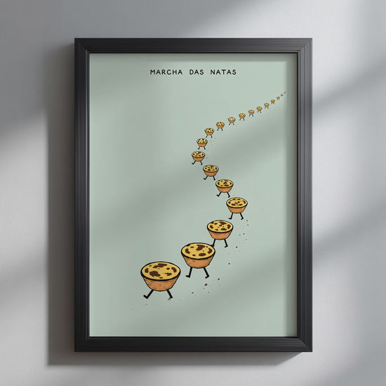 Video showcasing the available sizes for Portuguese Dessert Art in Mint Green. It begins with a close-up of the artwork displayed in a black frame, followed by each available print size