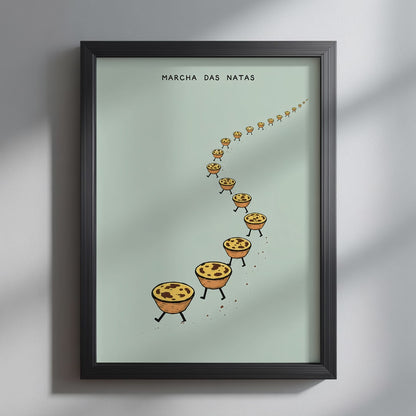 Video showcasing the available sizes for Portuguese Dessert Art in Mint Green. It begins with a close-up of the artwork displayed in a black frame, followed by each available print size