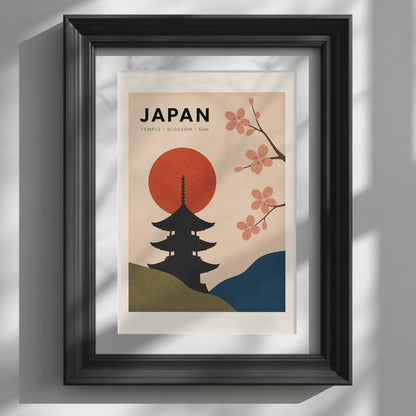 Japanese Cherry Blossom Temple Print