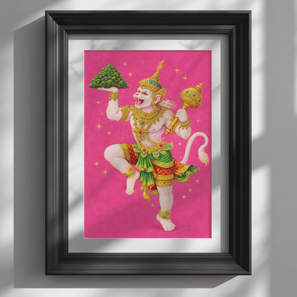 Pink Thai Hanuman Carrying the Mountain Poster
