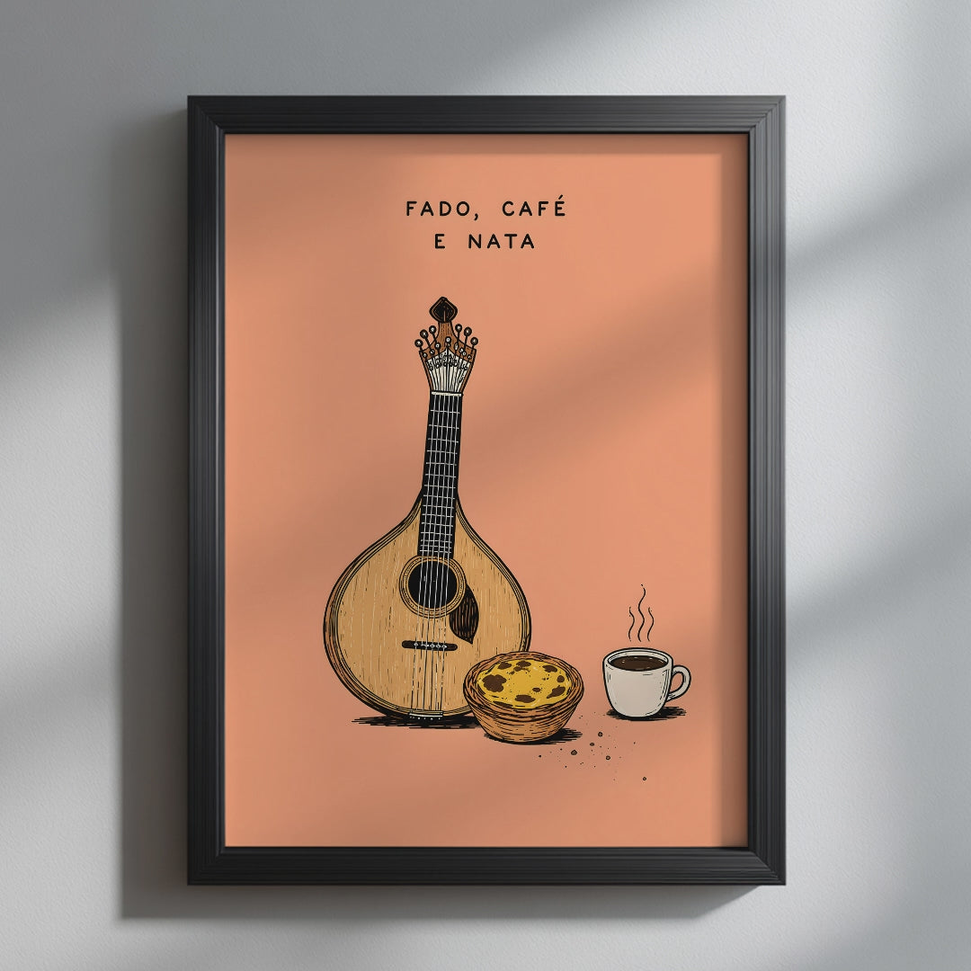 Video showcasing the available sizes for Portuguese Coffee Culture Kitchen Wall Art. It begins with a close-up of the artwork displayed in a black frame, followed by each available print size