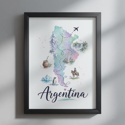 Argentina Watercolour Map Print