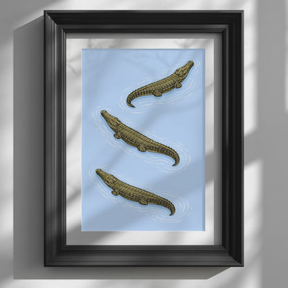 Three Crocodiles Swimming in Water Print