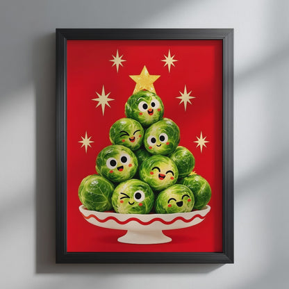 Smiling Brussels Sprouts Christmas Tree Poster