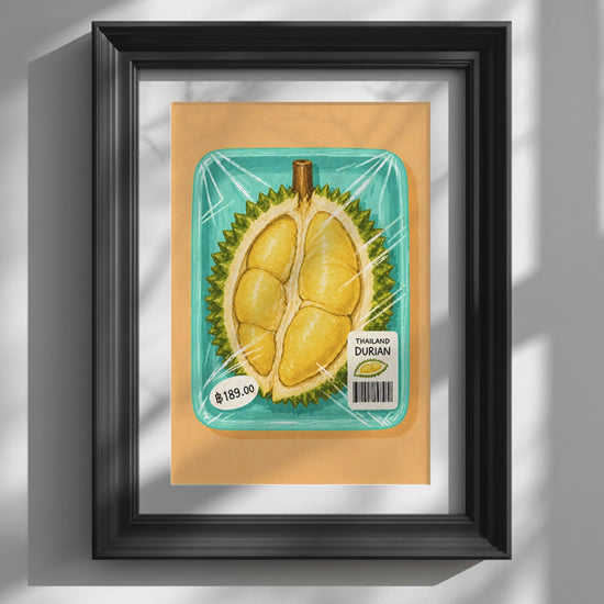Video showcasing the available sizes for Yellow and Green Asian Fruit Print. It begins with a close-up of the artwork displayed in a black frame, followed by each available print size