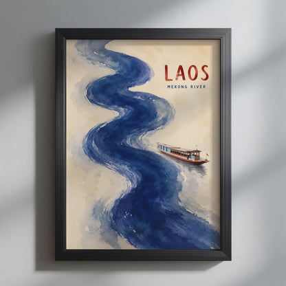 Laos Mekong River Watercolour Print