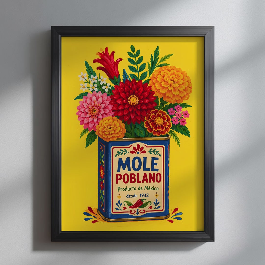 Video showcasing the available sizes for the Mexican Kitchen Wall Art print. It begins with a close-up of the artwork displayed in a black frame, followed by each available print size shown with the correct crop and proportions.