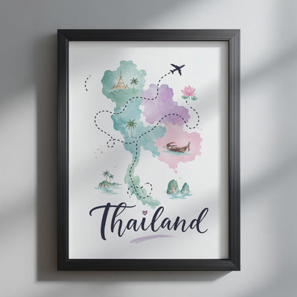 Thailand Watercolour Travel Map Poster