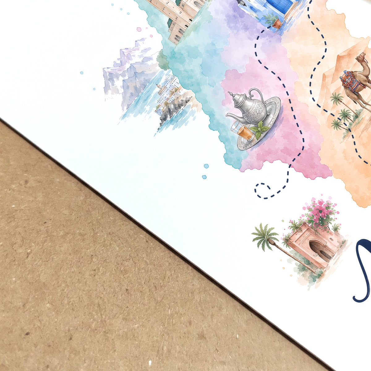 Morocco Watercolour Travel Map Poster