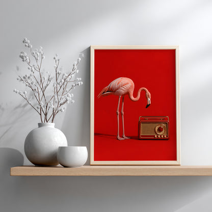 Pink Flamingo Vintage Radio Print
